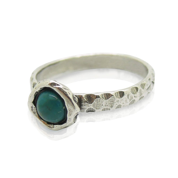Ring - Eilat Stone Criscola Ring Set In Hammered Sterling Silver, Stacking Ring