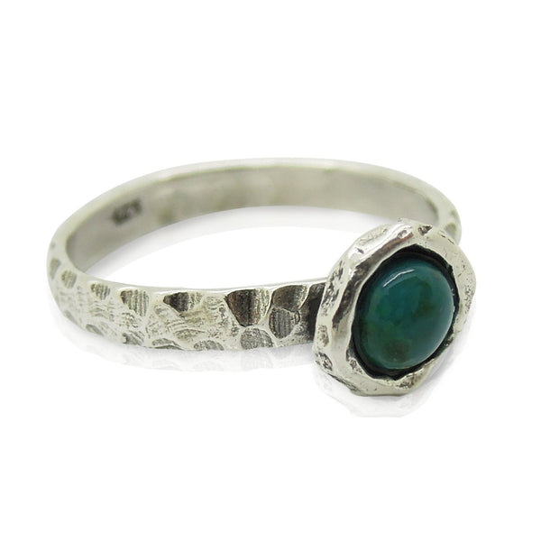 Ring - Eilat Stone Criscola Ring Set In Hammered Sterling Silver, Stacking Ring