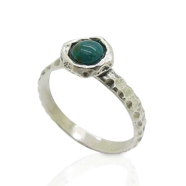 Ring - Eilat Stone Criscola Ring Set In Hammered Sterling Silver, Stacking Ring