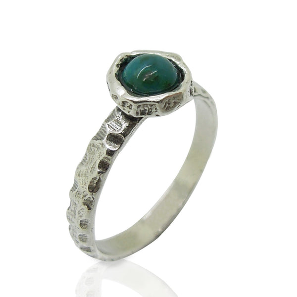 Ring - Eilat Stone Criscola Ring Set In Hammered Sterling Silver, Stacking Ring