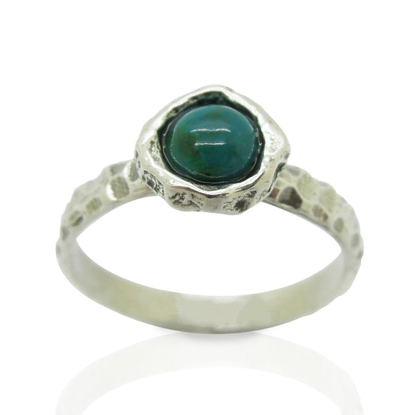 Ring - Eilat Stone Criscola Ring Set In Hammered Sterling Silver, Stacking Ring