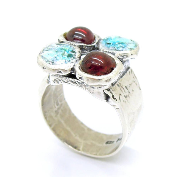 Ring - Garnet And Roman Glass Silver Ring