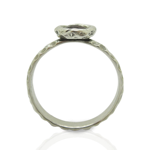 Ring - Garnet Ring Set In Hammered Sterling Silver, Stacking Ring