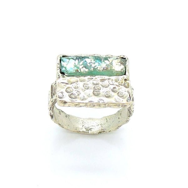 Ring - Hammered Silver Ring With Roman Glass
