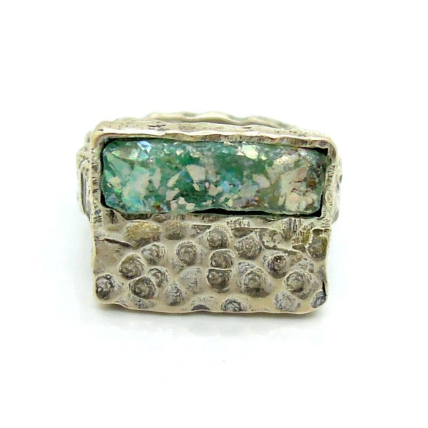 Ring - Hammered Silver Ring With Roman Glass