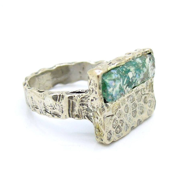 Ring - Hammered Silver Ring With Roman Glass