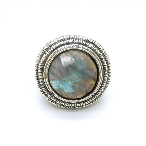 Ring - Huge Round Unisex Silver And Labradorite Ring