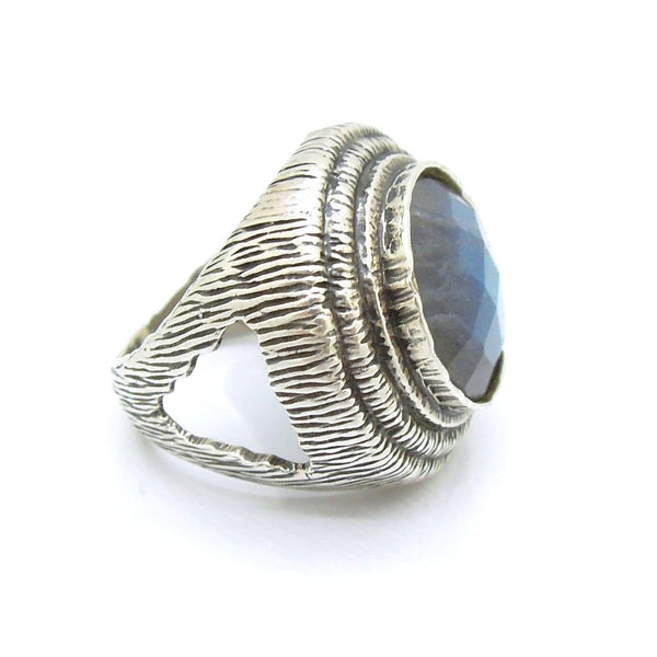 Ring - Huge Round Unisex Silver And Labradorite Ring