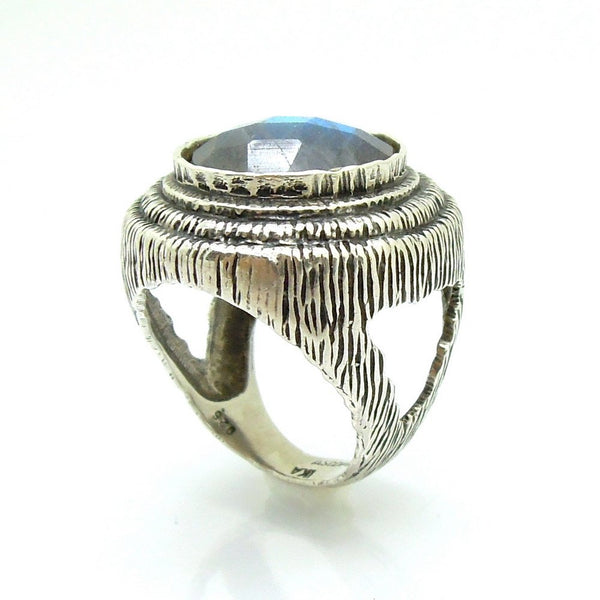 Ring - Huge Round Unisex Silver And Labradorite Ring