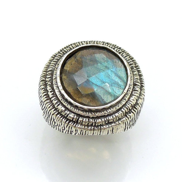 Ring - Huge Round Unisex Silver And Labradorite Ring