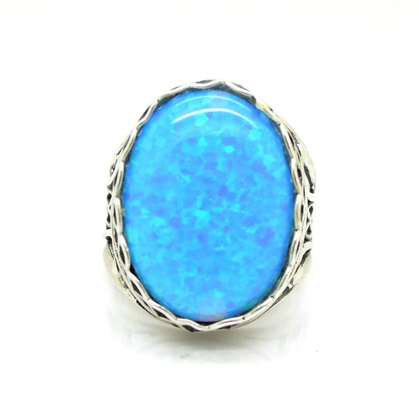 Ring - Large Opal Silver Ring Filigree Design