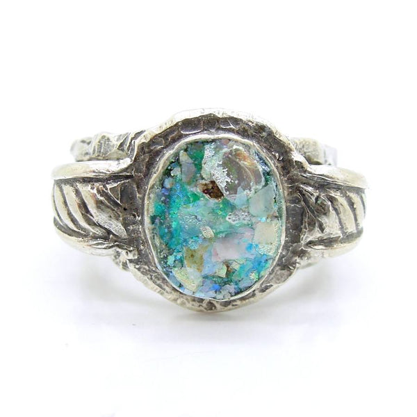 Ring - Large Silver Ring For Men With Roman Glass