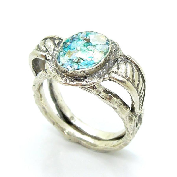 Ring - Large Silver Ring For Men With Roman Glass