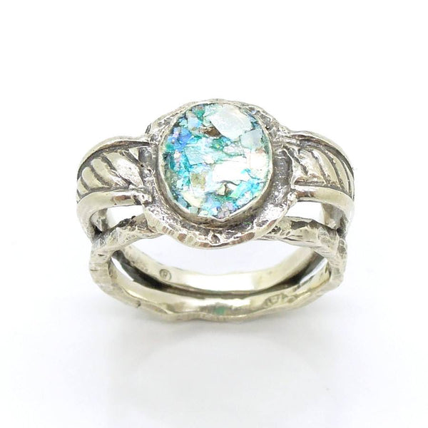 Ring - Large Silver Ring For Men With Roman Glass