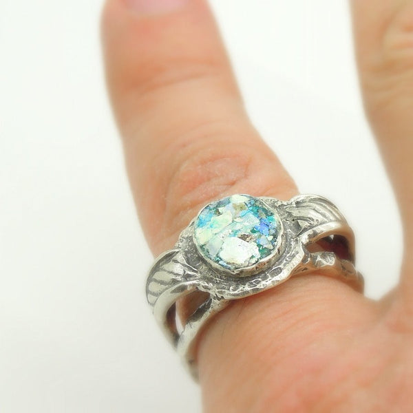 Ring - Large Silver Ring For Men With Roman Glass