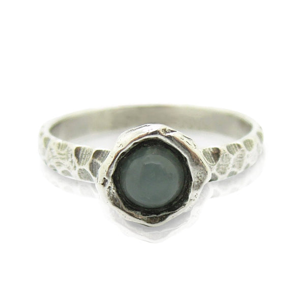 Ring - Moonstone Ring Set In Hammered Sterling Silver, Stacking Ring