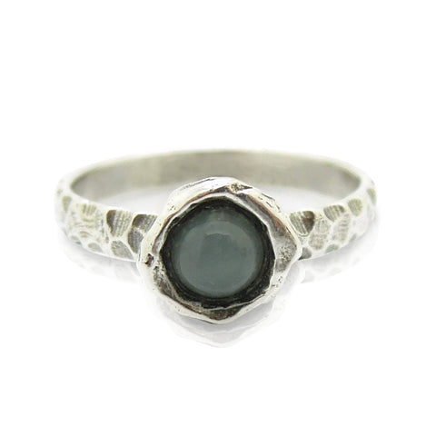 Ring - Moonstone Ring Set In Hammered Sterling Silver, Stacking Ring
