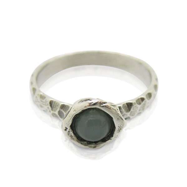 Ring - Moonstone Ring Set In Hammered Sterling Silver, Stacking Ring