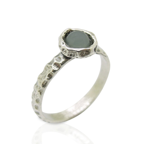 Ring - Moonstone Ring Set In Hammered Sterling Silver, Stacking Ring