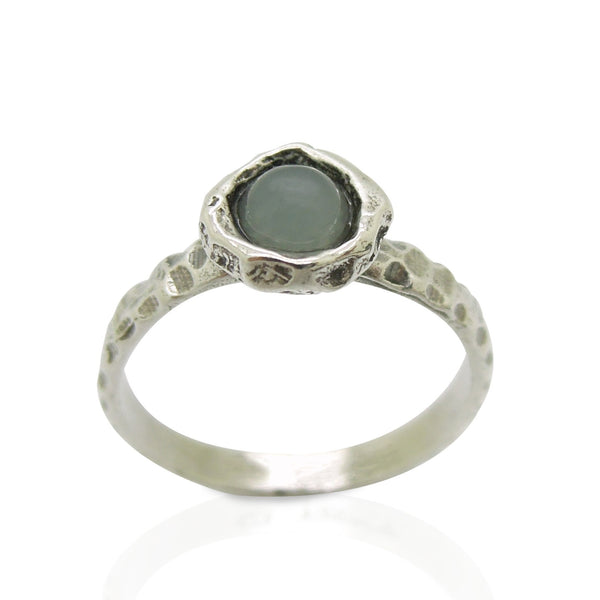 Ring - Moonstone Ring Set In Hammered Sterling Silver, Stacking Ring