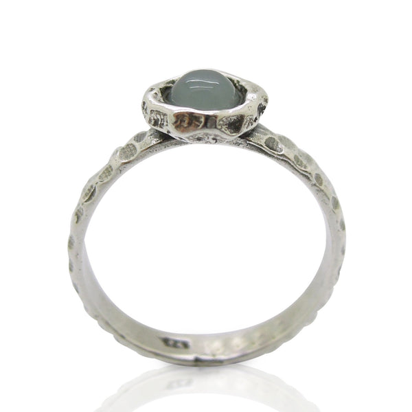 Ring - Moonstone Ring Set In Hammered Sterling Silver, Stacking Ring