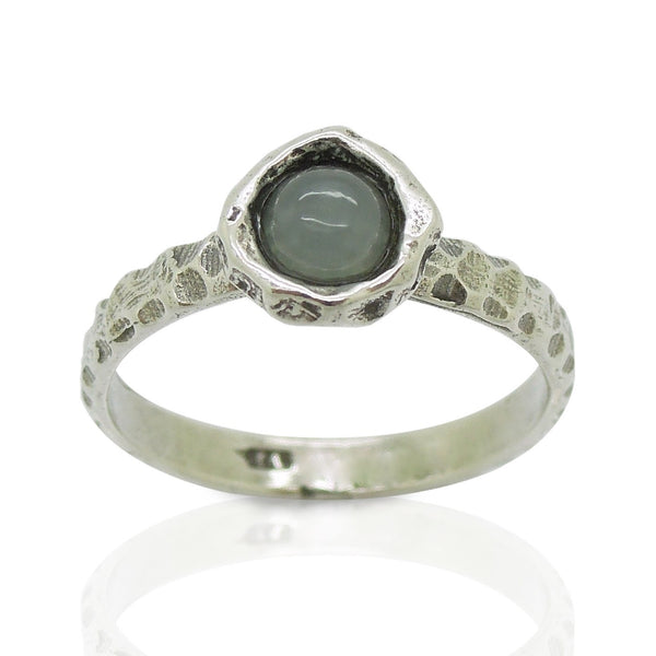 Ring - Moonstone Ring Set In Hammered Sterling Silver, Stacking Ring