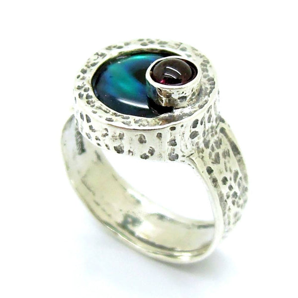 Ring - Mother Of Pearl And Purple CZ Silver Ring