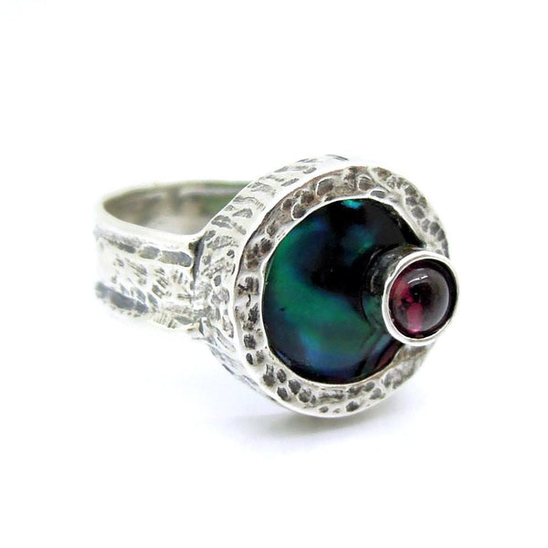 Ring - Mother Of Pearl And Purple CZ Silver Ring