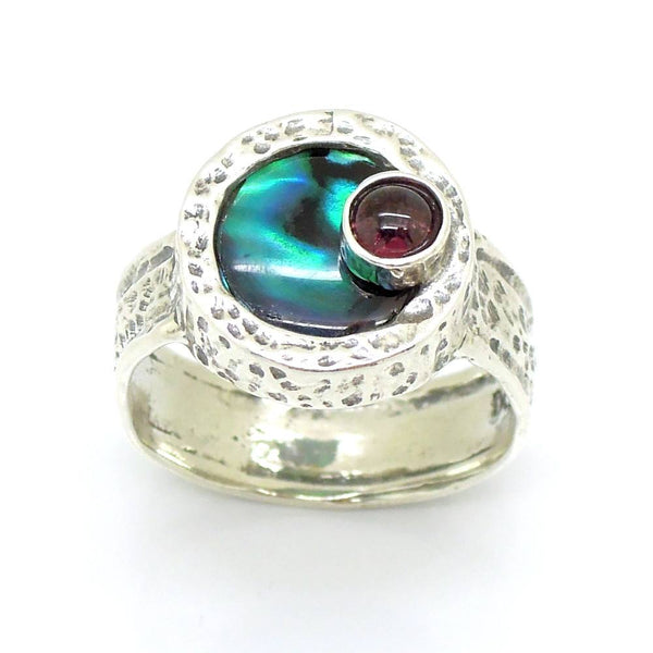 Ring - Mother Of Pearl And Purple CZ Silver Ring