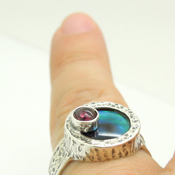 Ring - Mother Of Pearl And Purple CZ Silver Ring