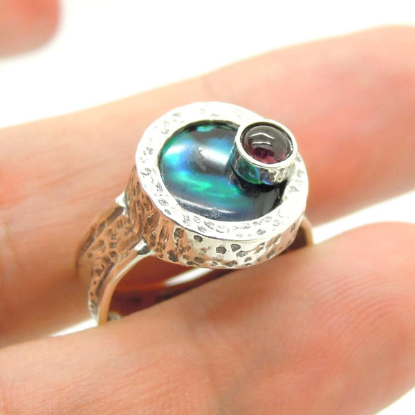 Ring - Mother Of Pearl And Purple CZ Silver Ring