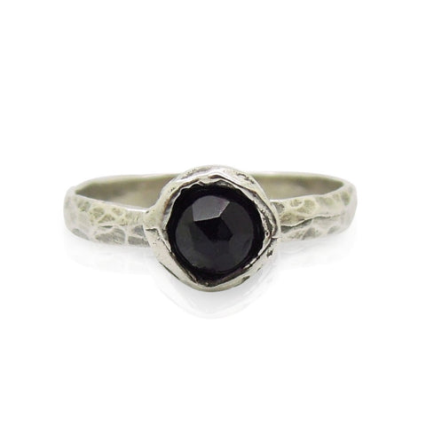 Ring - Onyx Ring Set In Hammered Sterling Silver, Stacking Ring