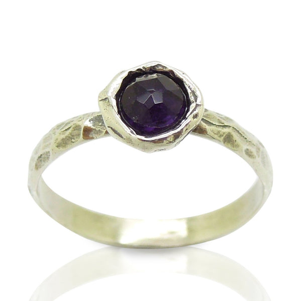 Ring - Onyx Ring Set In Hammered Sterling Silver, Stacking Ring