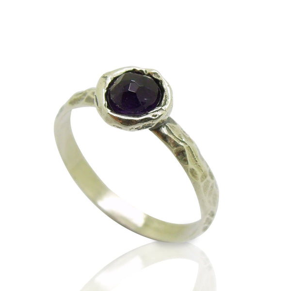 Ring - Onyx Ring Set In Hammered Sterling Silver, Stacking Ring