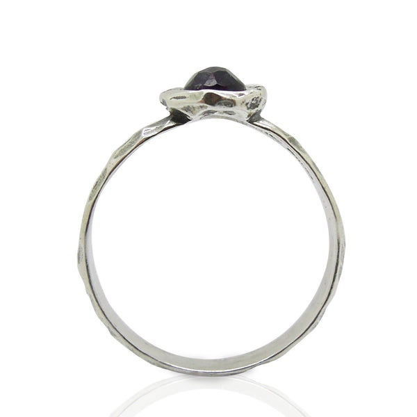 Ring - Onyx Ring Set In Hammered Sterling Silver, Stacking Ring