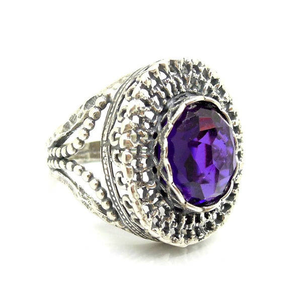 Ring - Purple Quartz Large Silver Filigree Gemstone Ring