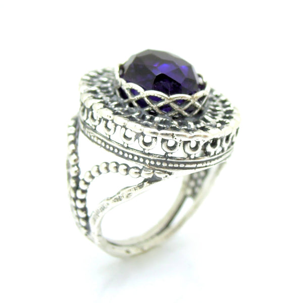 Ring - Purple Quartz Large Silver Filigree Gemstone Ring