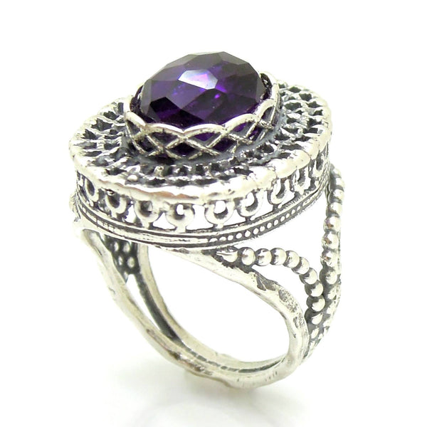 Ring - Purple Quartz Large Silver Filigree Gemstone Ring
