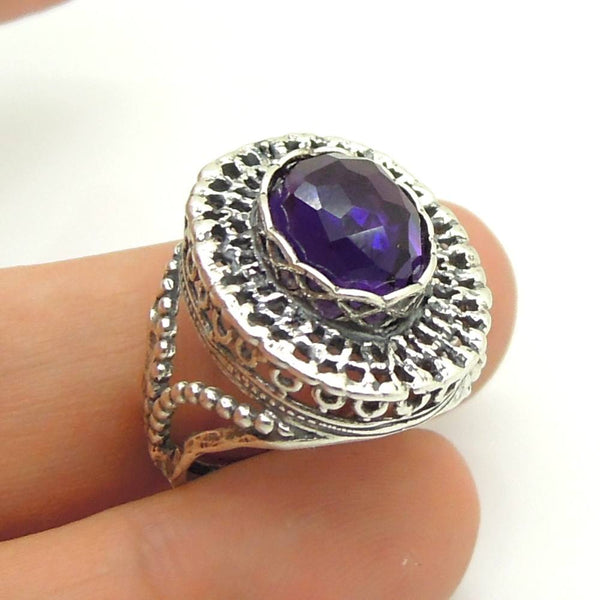 Ring - Purple Quartz Large Silver Filigree Gemstone Ring