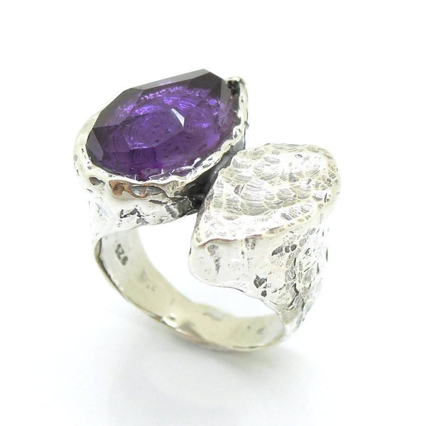 Ring - Silver Ring With Purple CZ Drop Shape Gemstone Ring