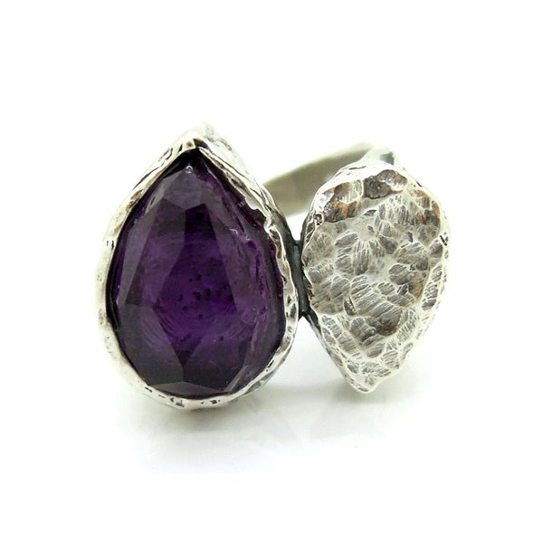 Ring - Silver Ring With Purple CZ Drop Shape Gemstone Ring