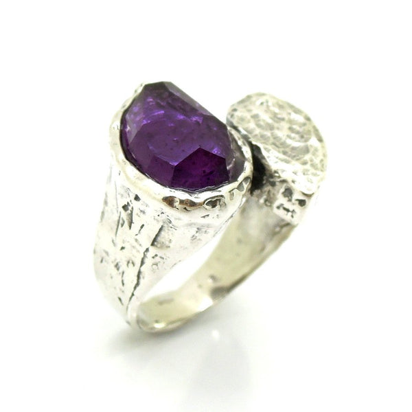 Ring - Silver Ring With Purple CZ Drop Shape Gemstone Ring