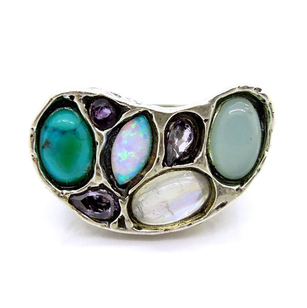 Ring - Silver Ring With Roman Glass, Amethyst And A Peridot