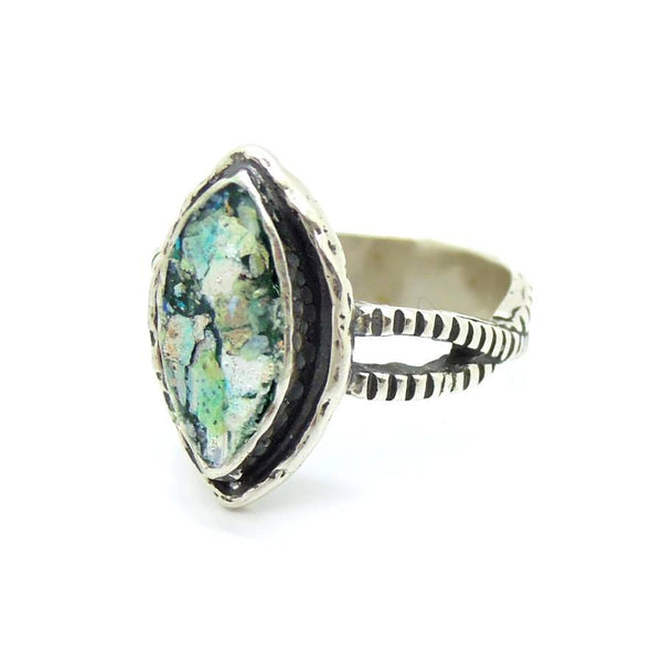 Ring - Silver & Roman Glass Ring Oval Shaped