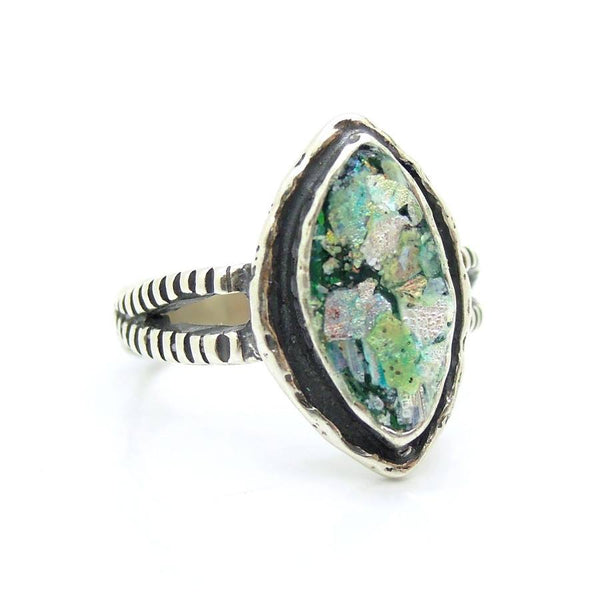 Ring - Silver & Roman Glass Ring Oval Shaped