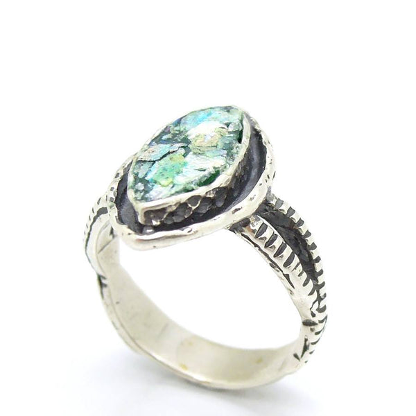 Ring - Silver & Roman Glass Ring Oval Shaped