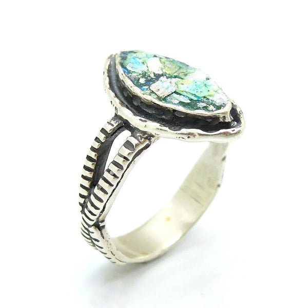 Ring - Silver & Roman Glass Ring Oval Shaped