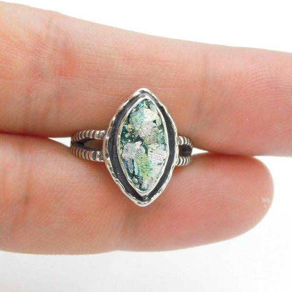 Ring - Silver & Roman Glass Ring Oval Shaped