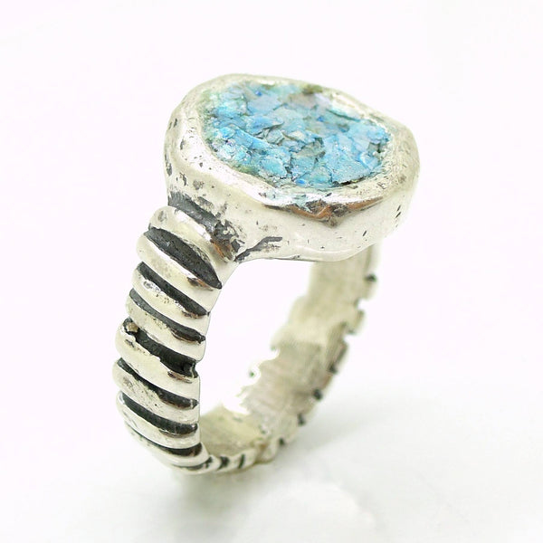 Ring - Unique Silver Ring With Roman Glass