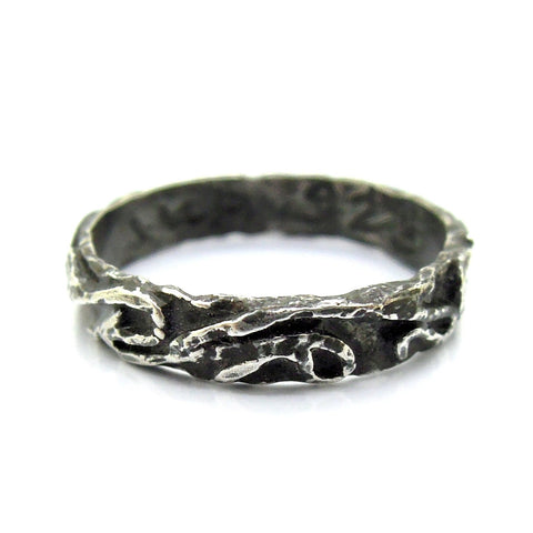 Ring - Wedding Band, Stacking Ring, Oxidized Silver Ring, Landscape Line Design